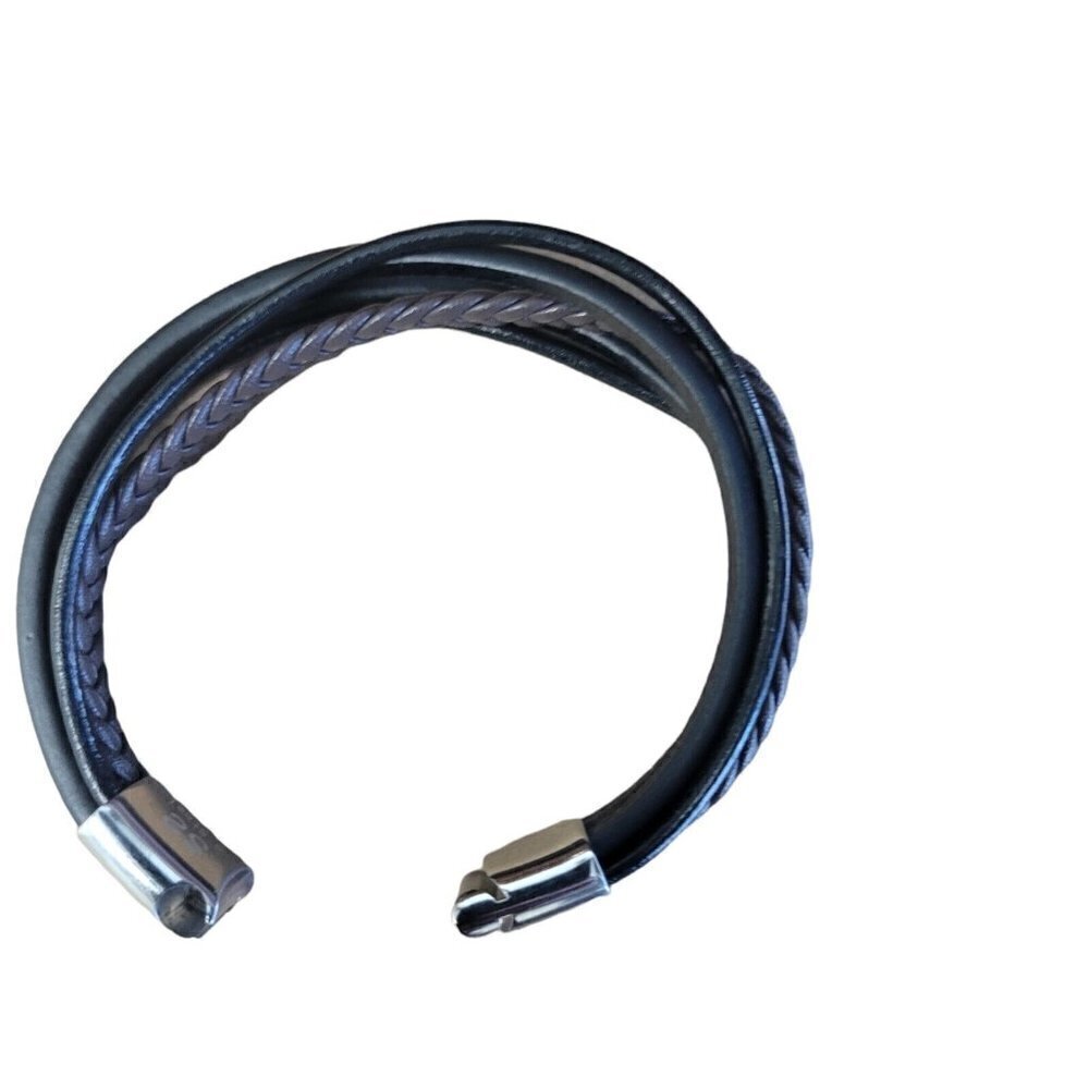 Men's Simone Black/Brown Leather Braided Bracelet In Stainless Steel. 8.5" — image 4 of 8